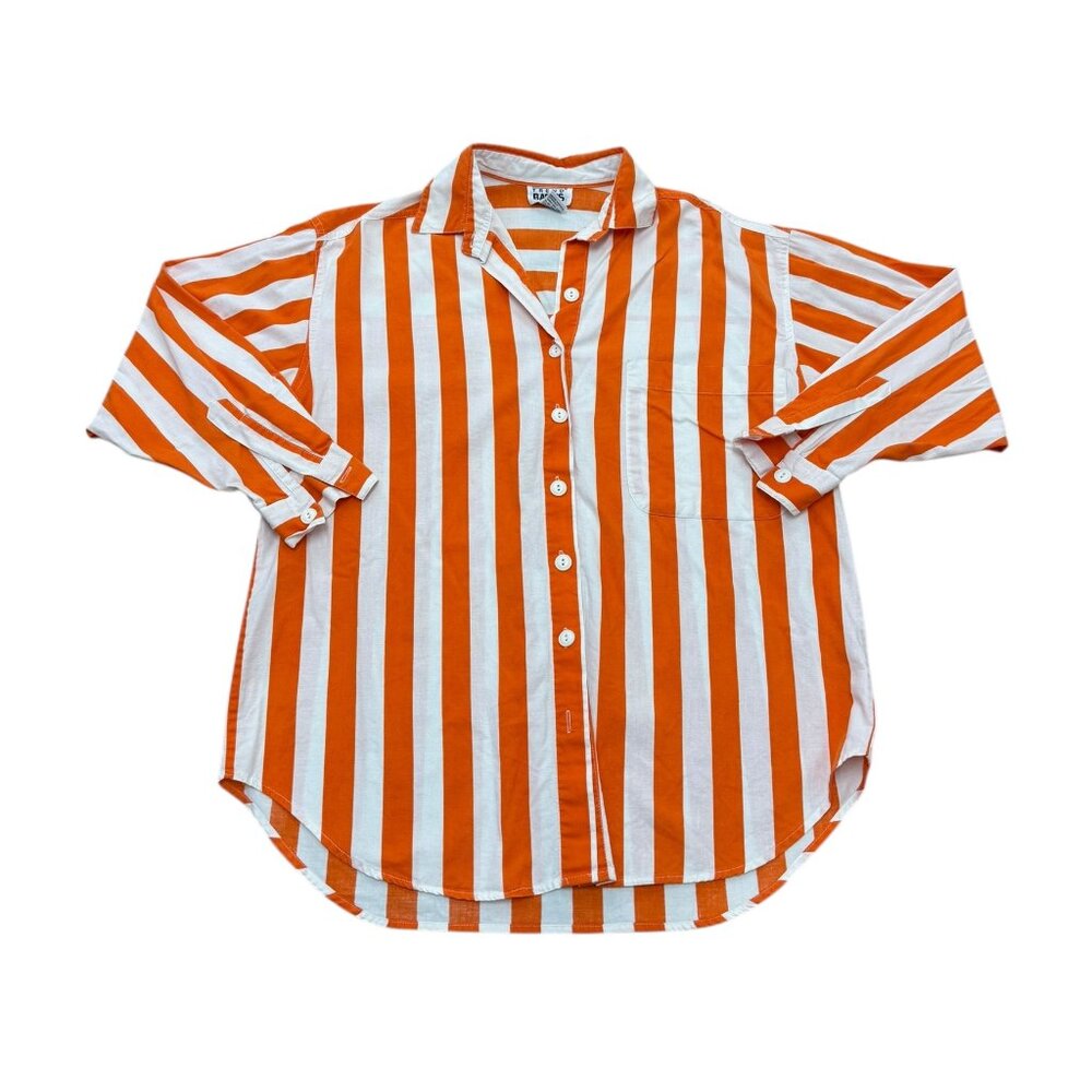 Vintage Women’s Trend Basics Orange & White Striped Blouse y2k